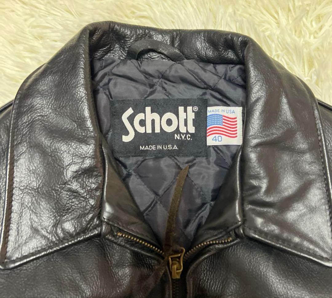 【絶版】ショット襟付トラッカーレザージャケット40 ブラック黒schott