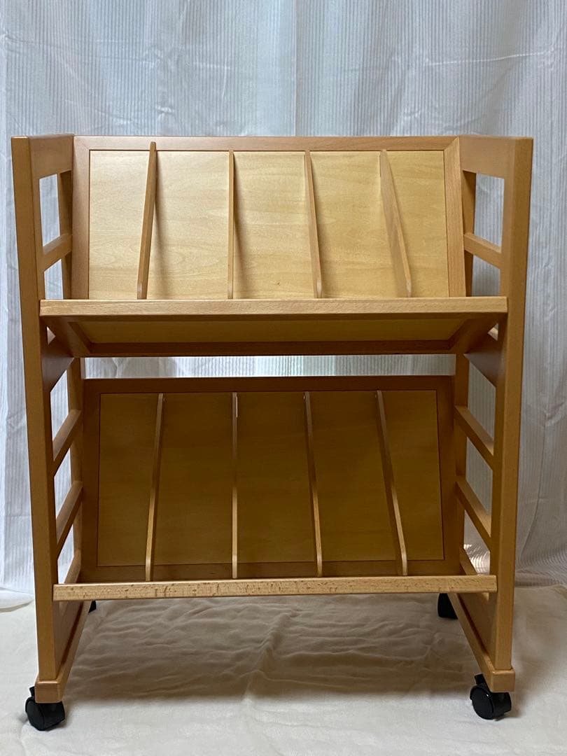 豊岡クラフト　木製 2段本棚 キャスター付き　ライトブラウン