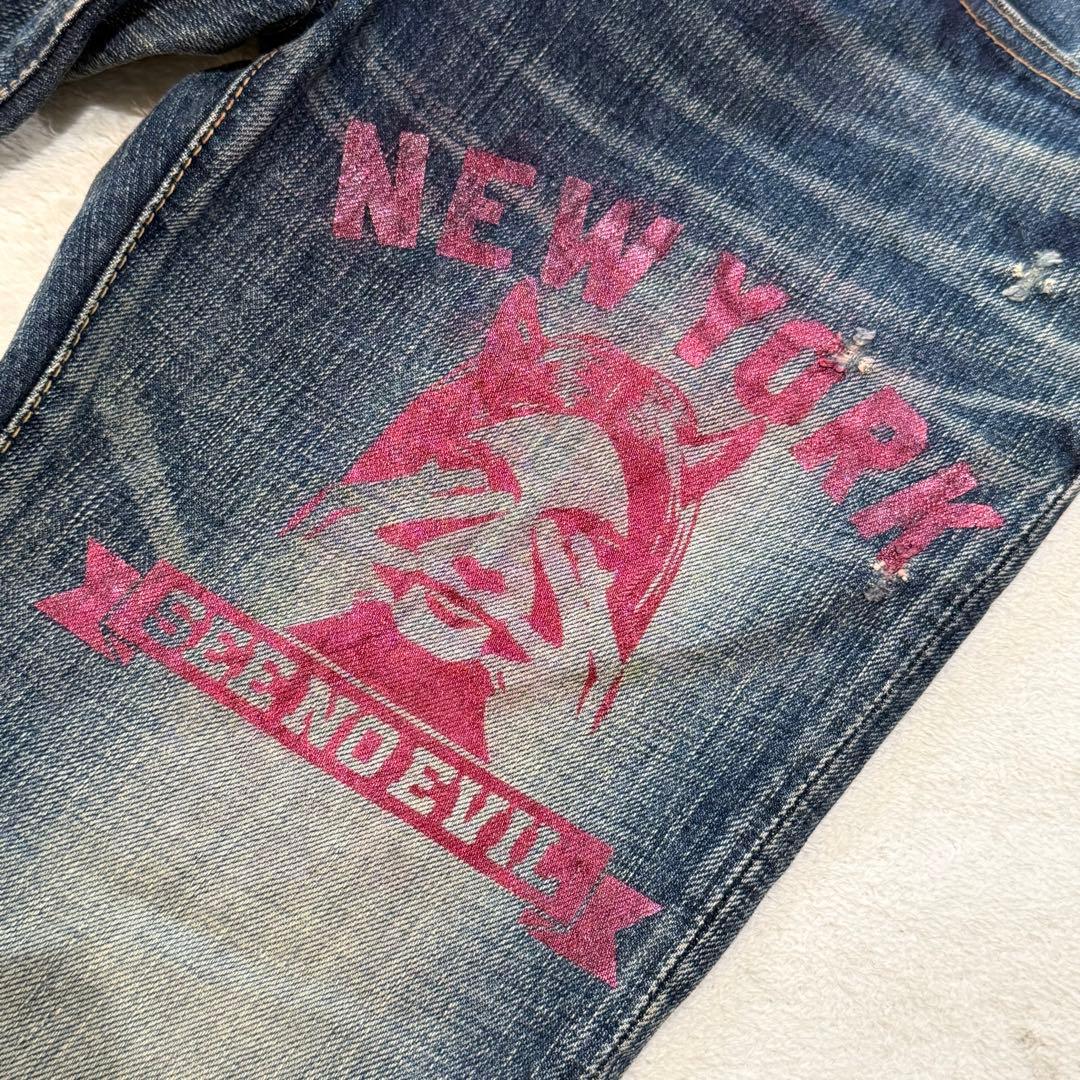 ヒステリックグラマー　SEE NO EVIL デニム　スタッズ　ダメージ加工