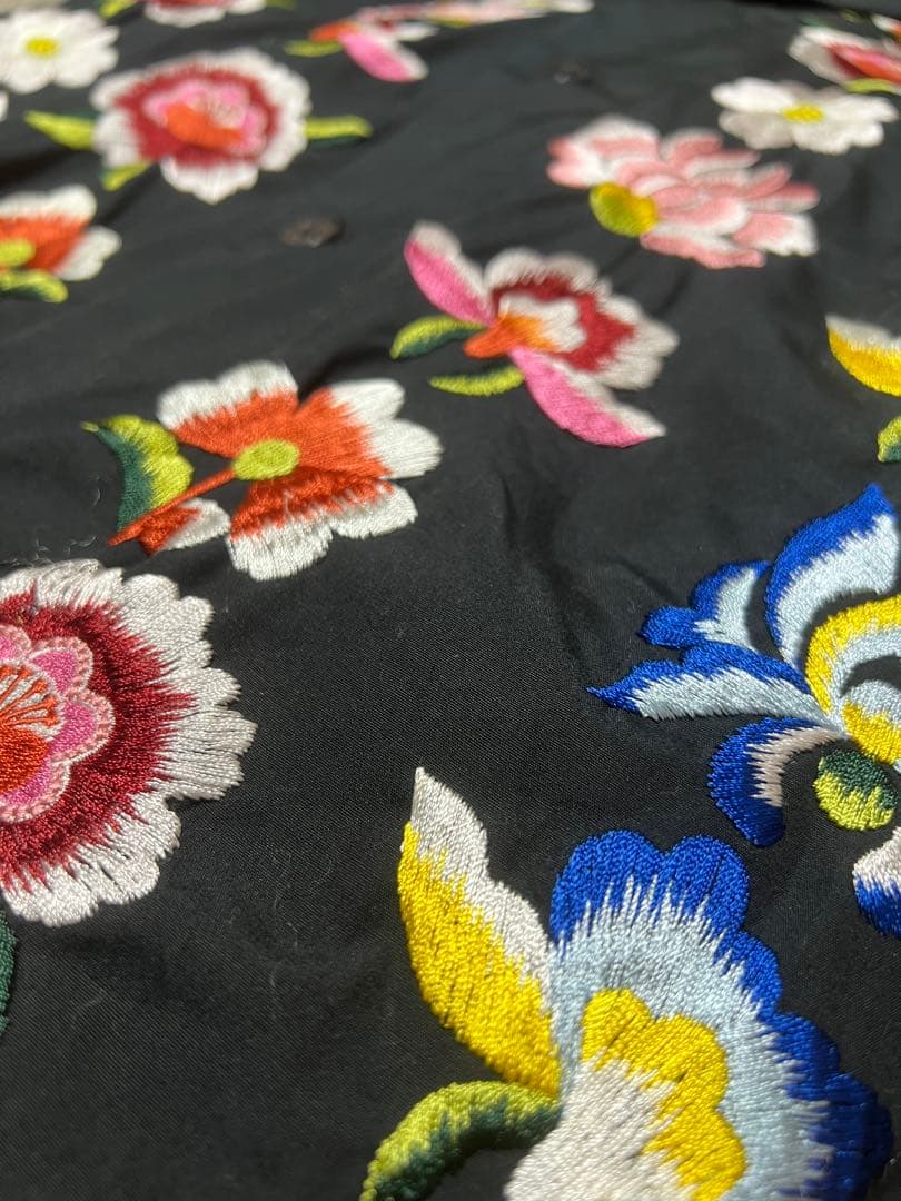 ヨウジヤマモト 花柄刺繍 オープンカラー長袖シャツ