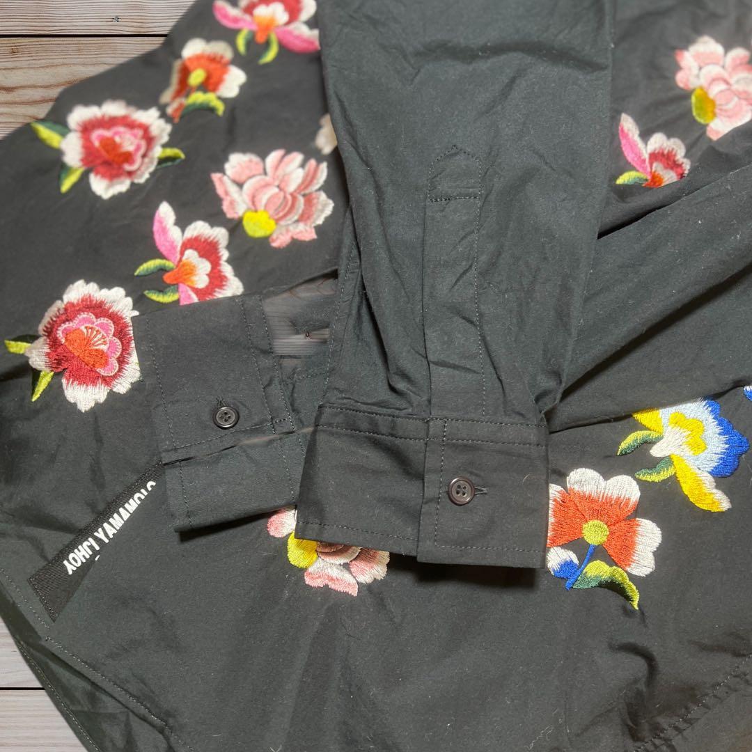 ヨウジヤマモト 花柄刺繍 オープンカラー長袖シャツ