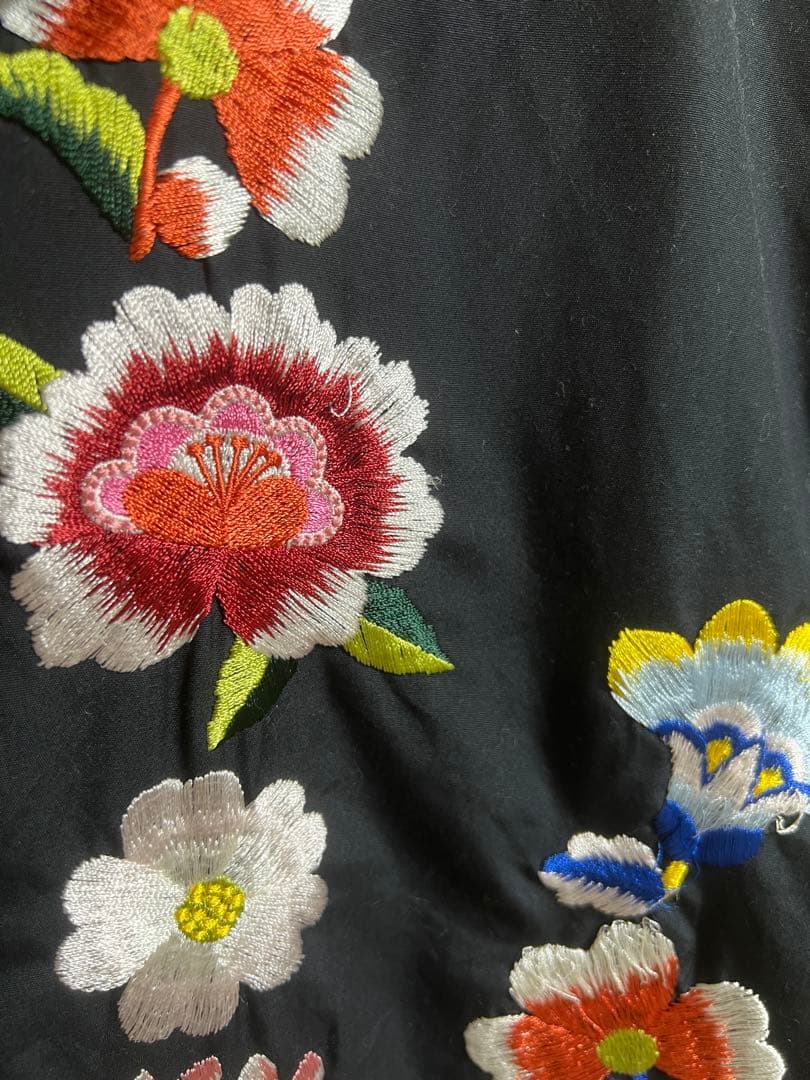ヨウジヤマモト 花柄刺繍 オープンカラー長袖シャツ