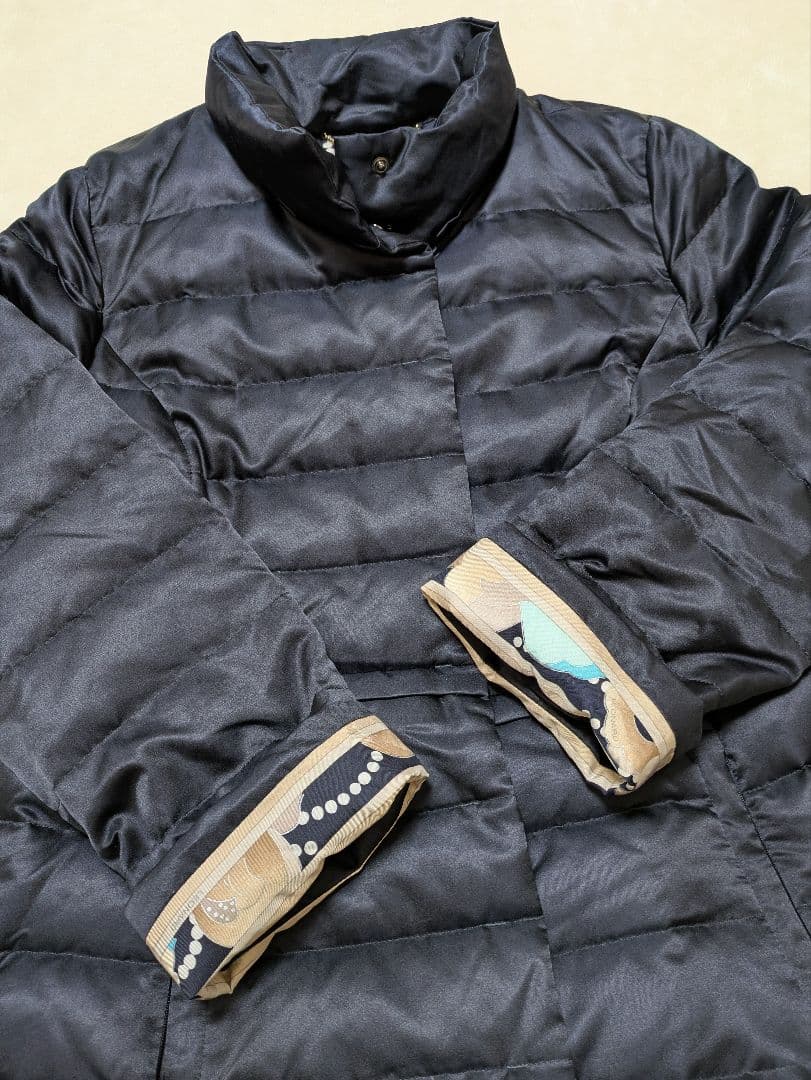 LEOPARD　レオナール　ダウンジャケット　ダウン　ネイビー　アウター　シルク