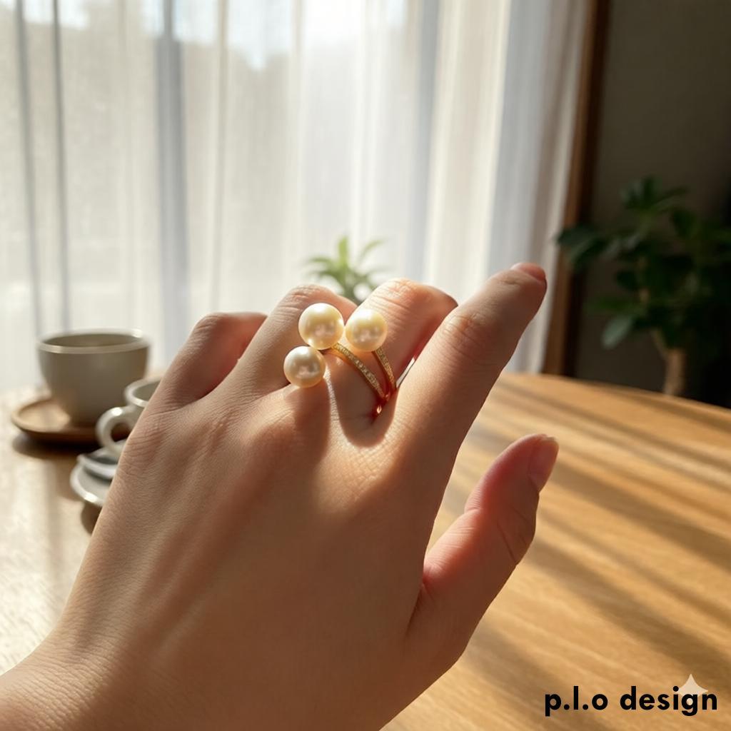 【絶妙バランス】南洋白蝶真珠 ゴールドパール 3連リング 18kGP 稀少サイズ