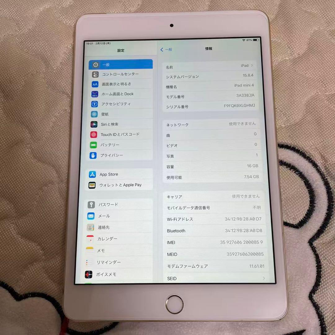 ipad mini 4 コンパクトの7.9 inch　中古品　本体のみ