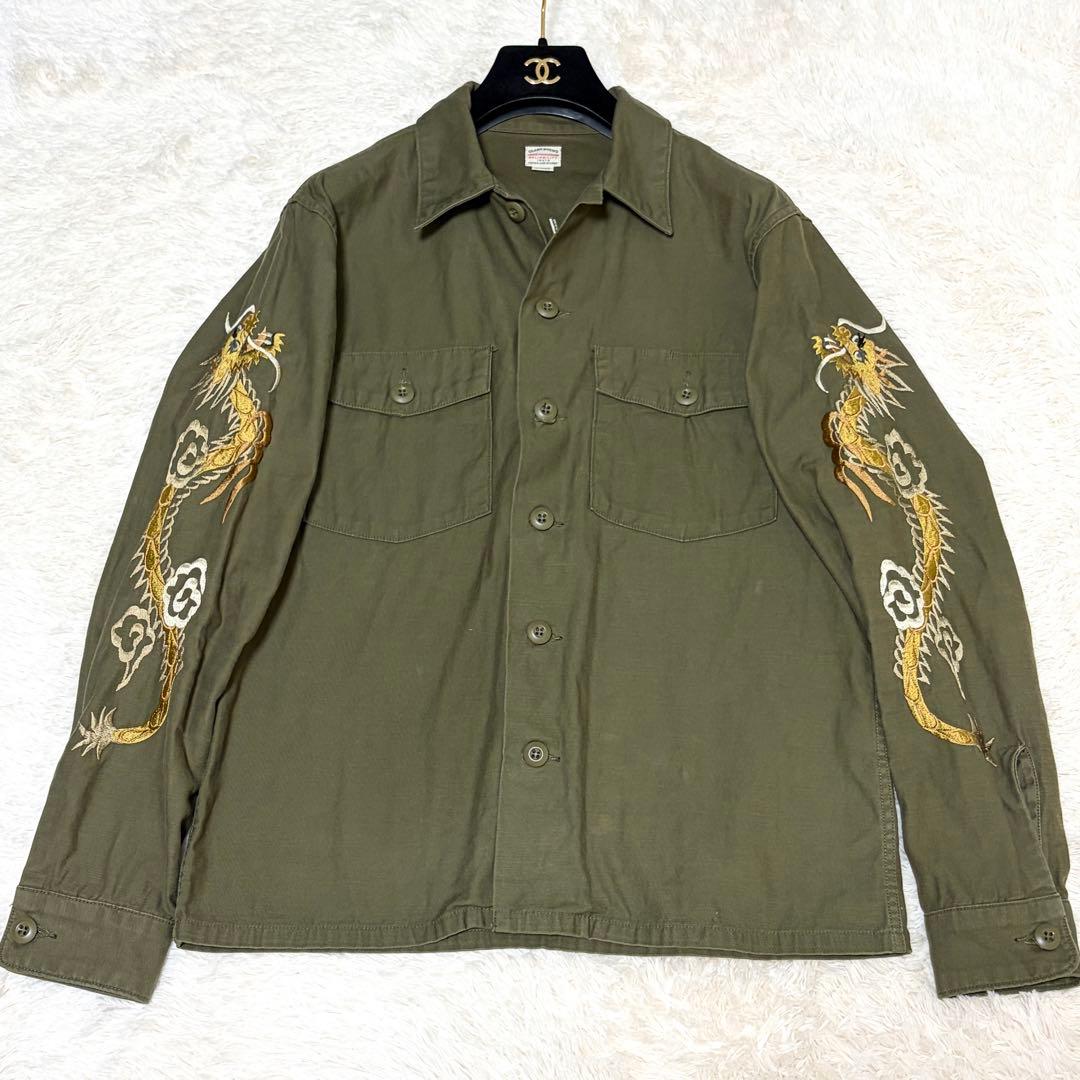 完売品✨COOTIE スーベニアシャツ 長袖 龍 鷹 刺繍 カーキ L