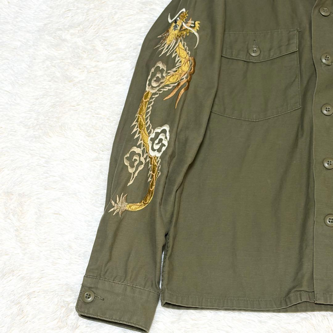 完売品✨COOTIE スーベニアシャツ 長袖 龍 鷹 刺繍 カーキ L