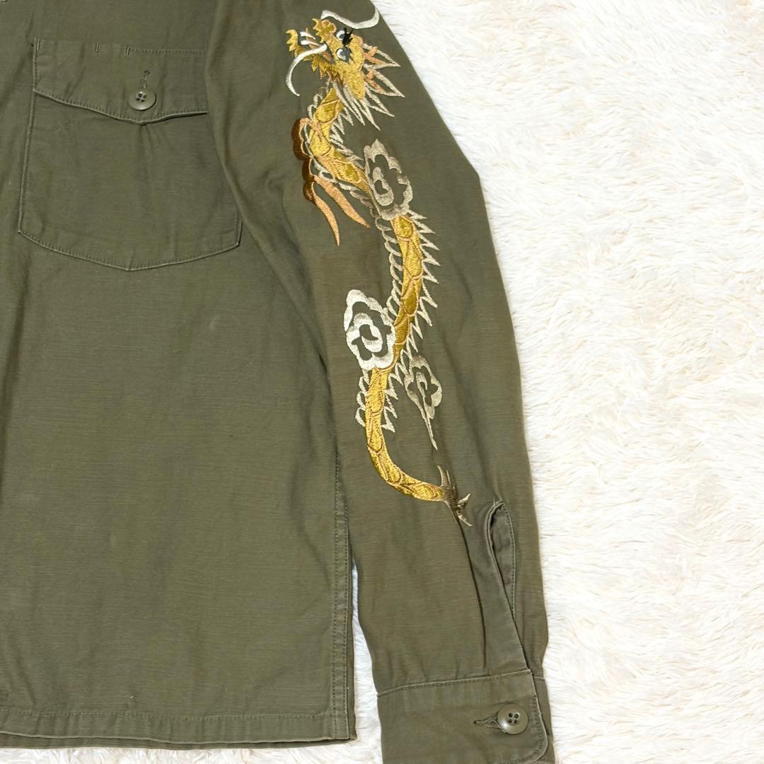 完売品✨COOTIE スーベニアシャツ 長袖 龍 鷹 刺繍 カーキ L