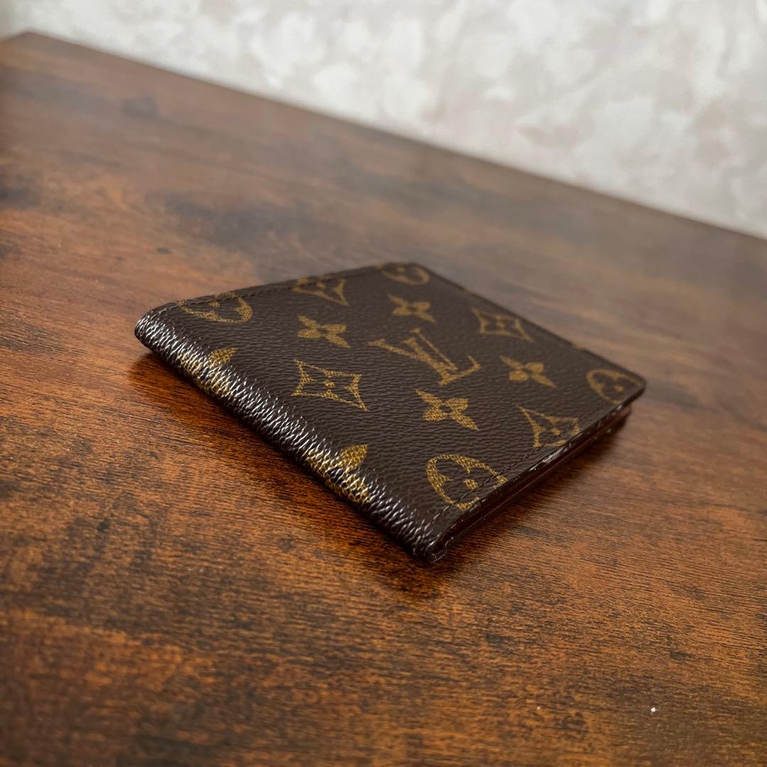 美品 ルイヴィトン モノグラム レザー 二つ折り財布 パスケース付きミニ財布