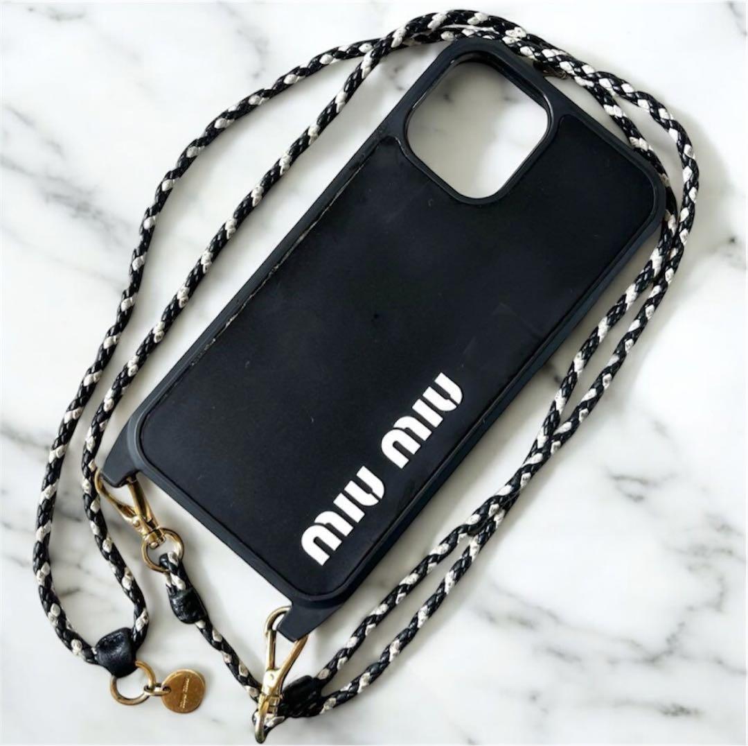 m*⃘様 ミュウミュウ iPhoneケース 12 ロゴ ショルダーストラップ ブ