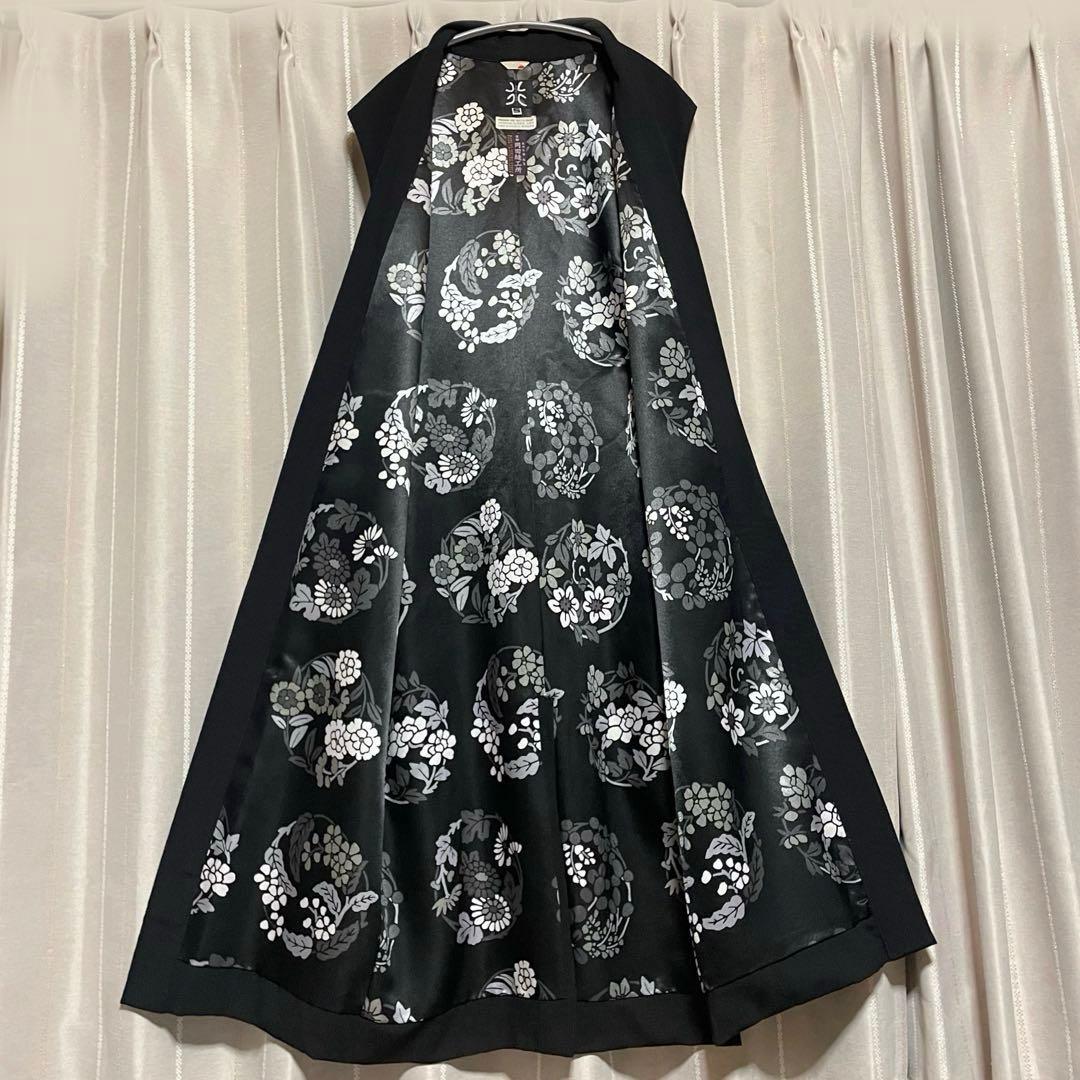 SOU•SOU 梳毛 羽織り 袷／ 濡羽色 × 花丸文様 ロングジレ S