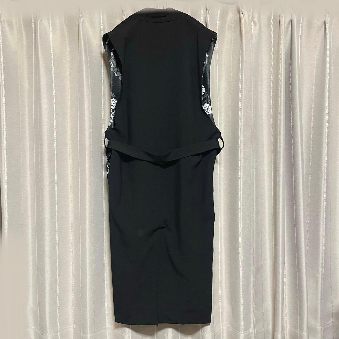 SOU•SOU 梳毛 羽織り 袷／ 濡羽色 × 花丸文様 ロングジレ S