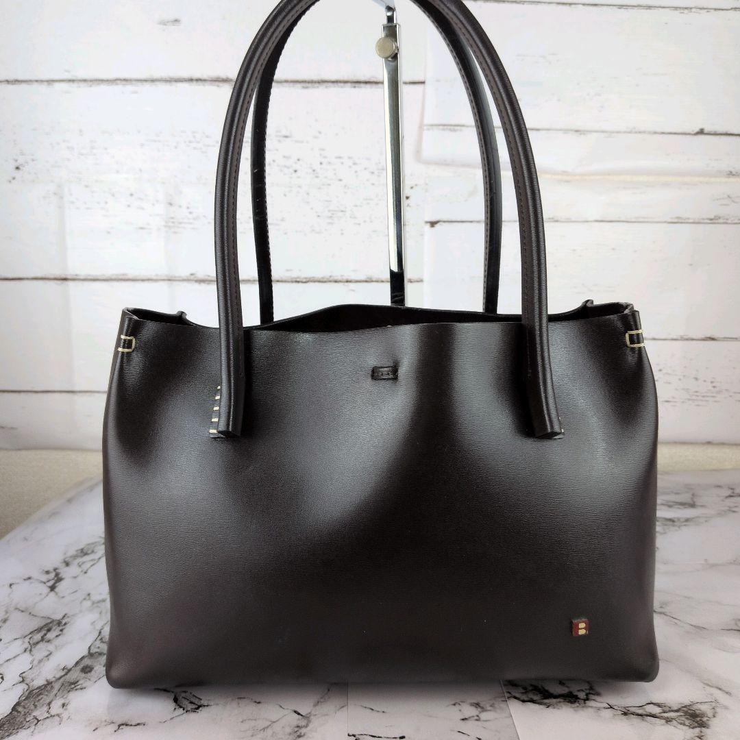 【極美品】BALLY☆Bロゴ　オールレザー　バッグ　ダークブラウン　レディース