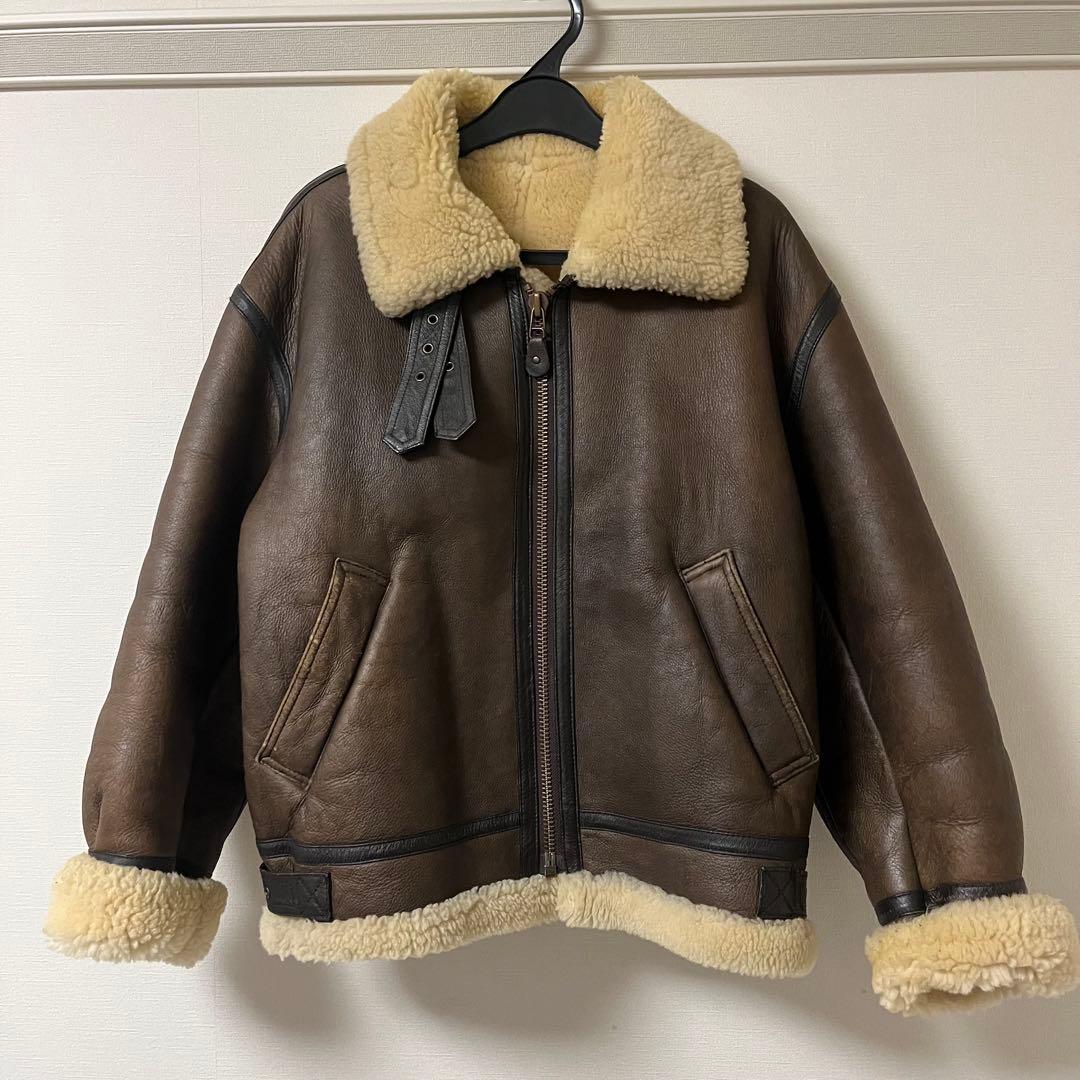 【vintage】リアルムートンジャケット ブラウンレザージャケット ボア襟付き