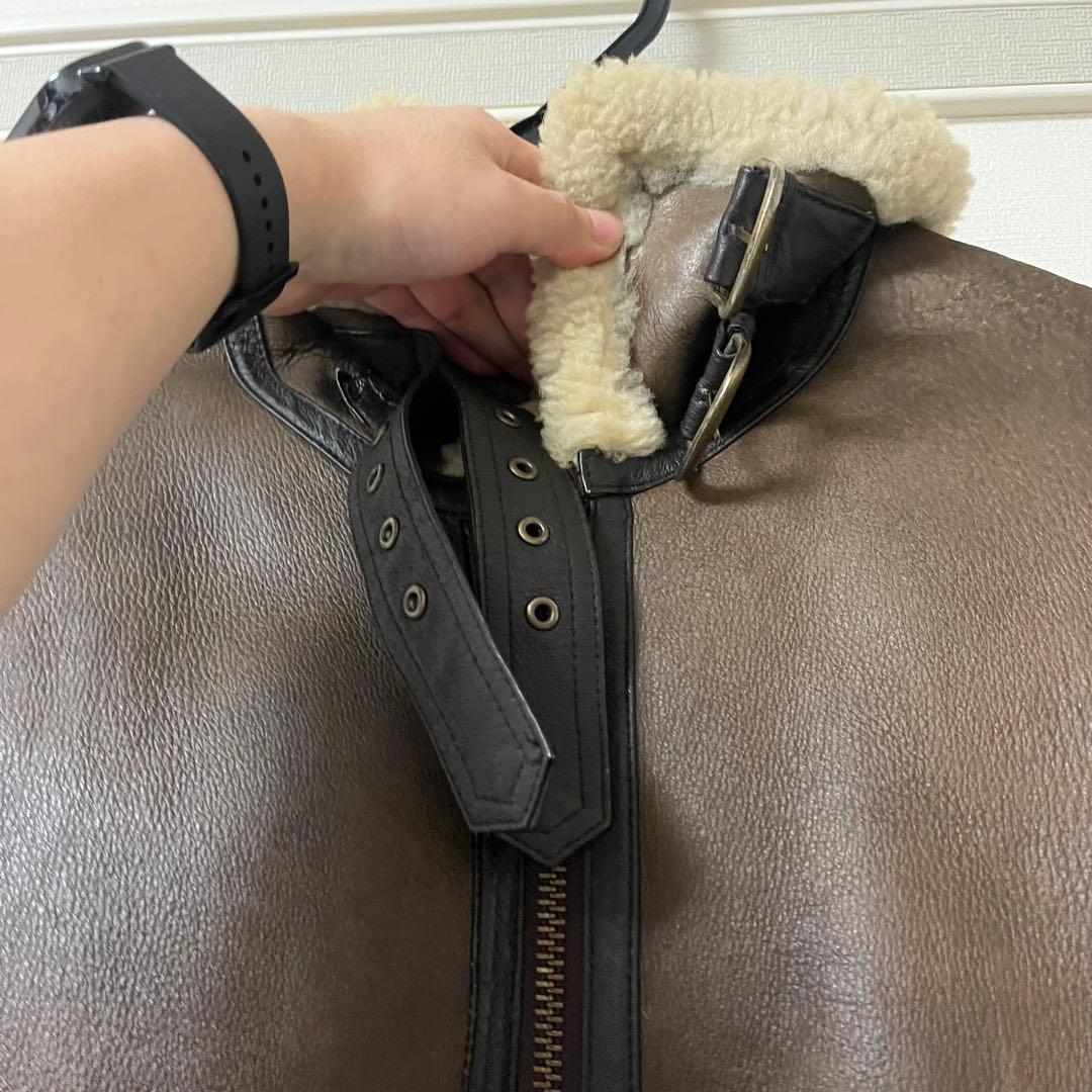 【vintage】リアルムートンジャケット ブラウンレザージャケット ボア襟付き