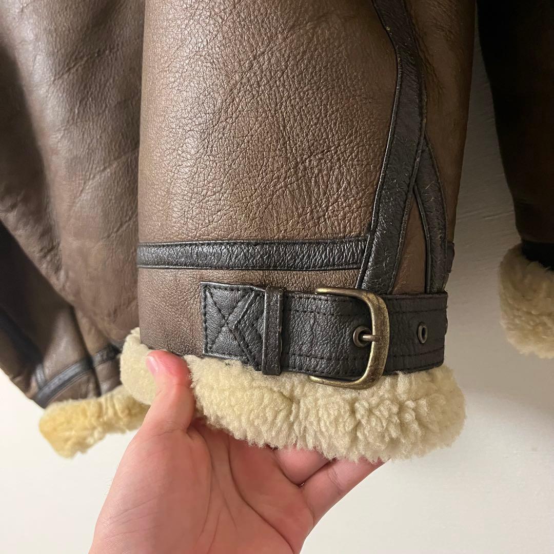 【vintage】リアルムートンジャケット ブラウンレザージャケット ボア襟付き