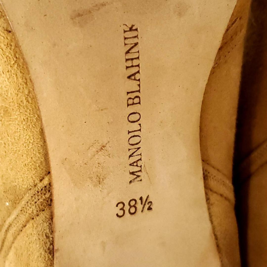 ★マノロブラニク　ロングブーツ　ステッチ　ブラウン　ラビットファー×スエード