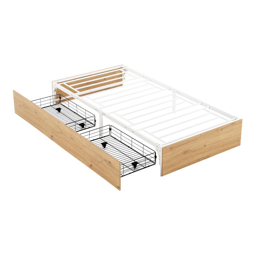 40%OFF!パイプベッドフレーム　折り畳み　引き出し付き　シングル　WHITE