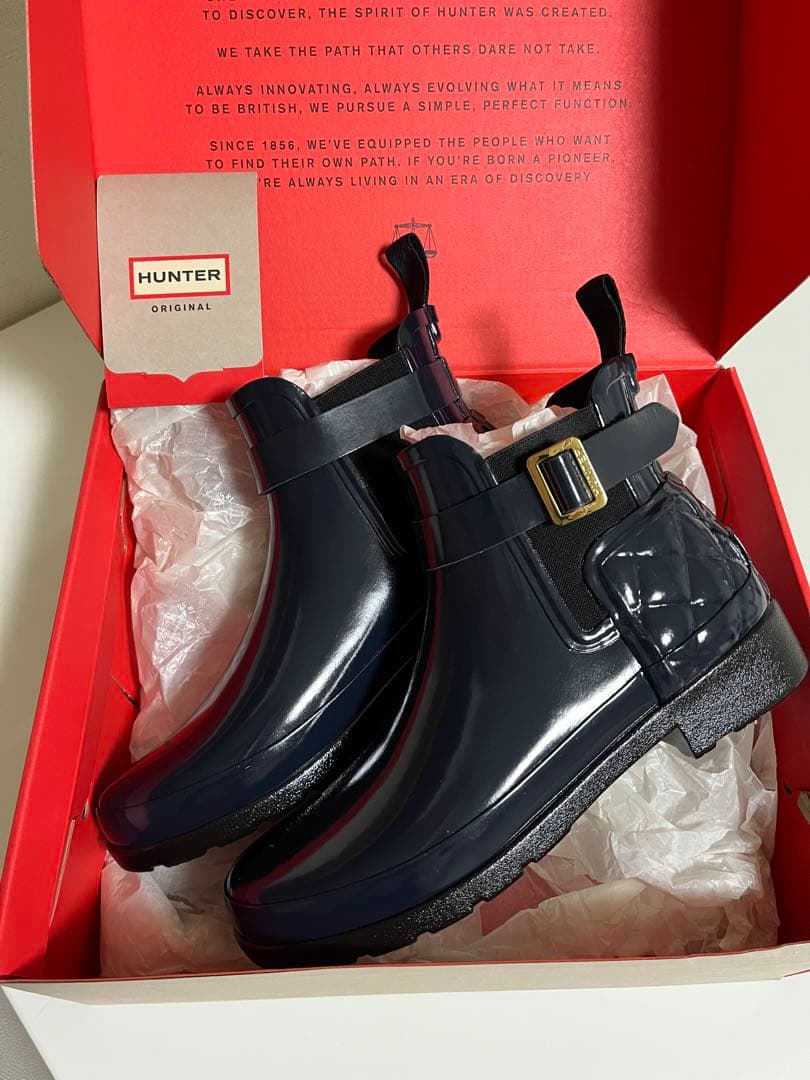 HUNTER レインブーツ リファインド グロス キルテッド チェルシー