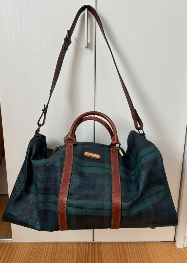 ポロラルフローレン! ボストンバッグ ダークグリーン チェック柄　大容量　鍵付き