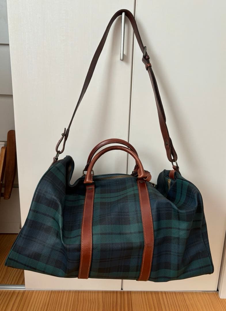 ポロラルフローレン! ボストンバッグ ダークグリーン チェック柄　大容量　鍵付き