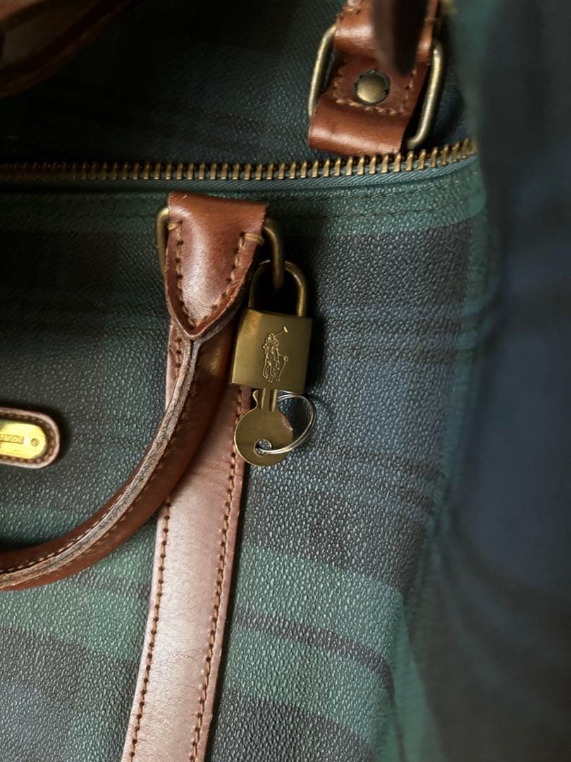 ポロラルフローレン! ボストンバッグ ダークグリーン チェック柄　大容量　鍵付き