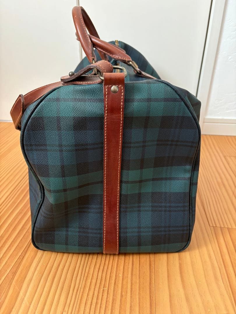 ポロラルフローレン! ボストンバッグ ダークグリーン チェック柄　大容量　鍵付き