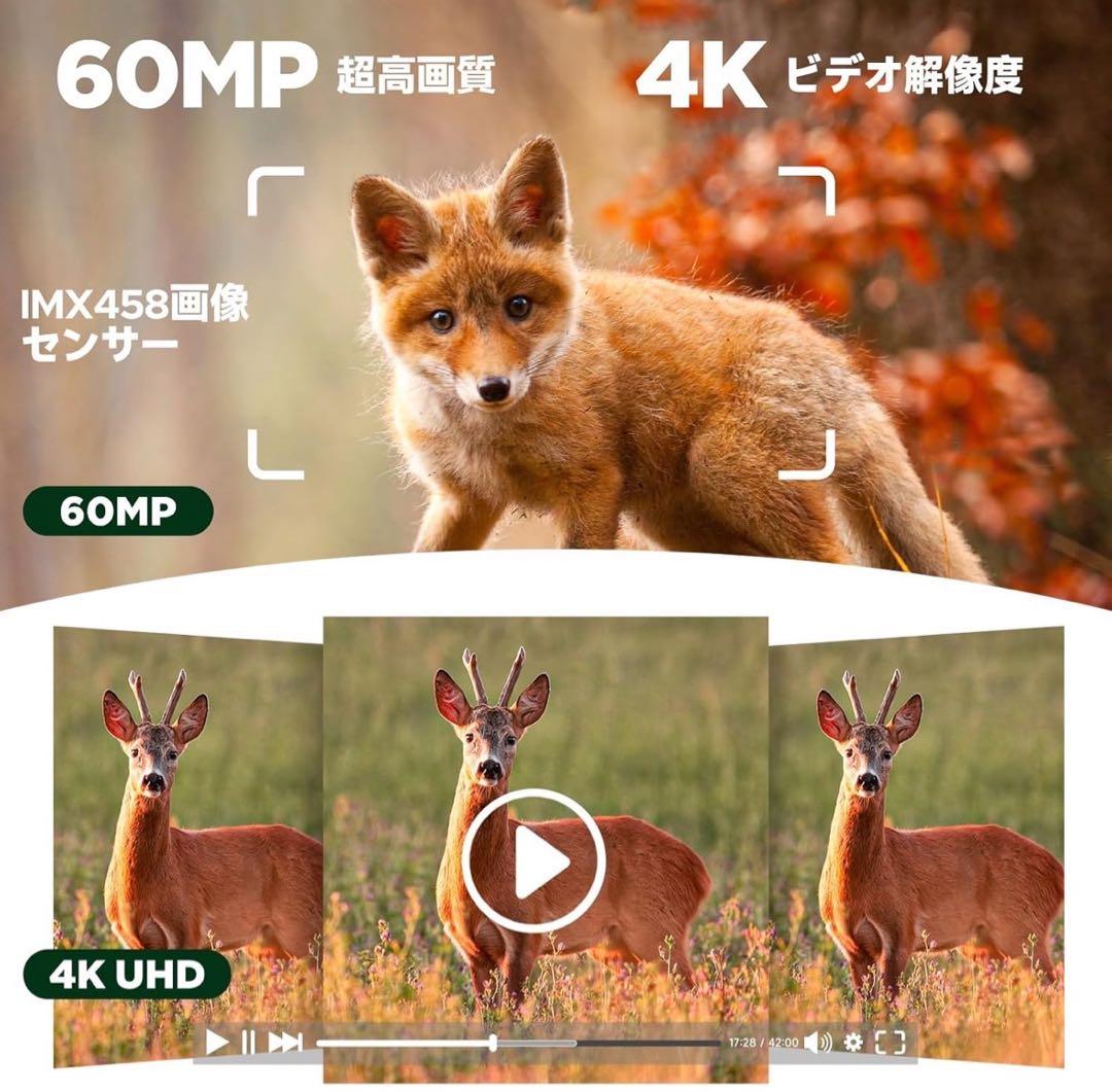 WiFiトレイルカメラ ソーラー デュアルレンズ スターライトナイト 防犯カメラ