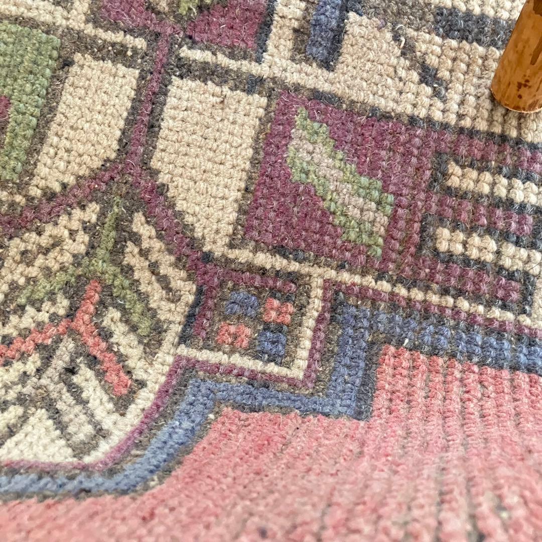 大きめ63×119上質くすみ大人ピンク　グレーメダリオン　トルコヴィンテージラグ