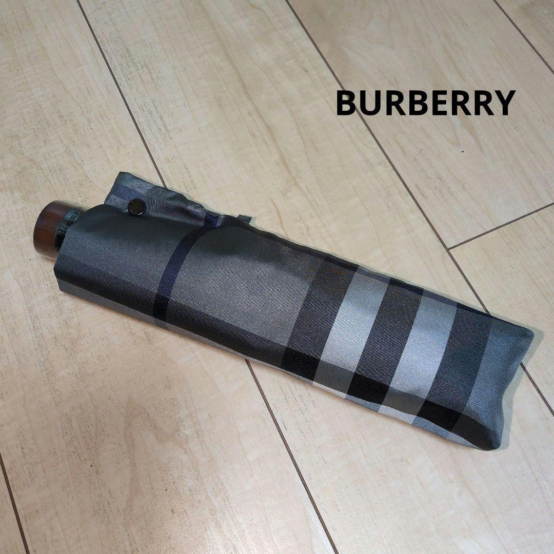 未使用Burberry 折りたたみ傘 チェック柄 グレー