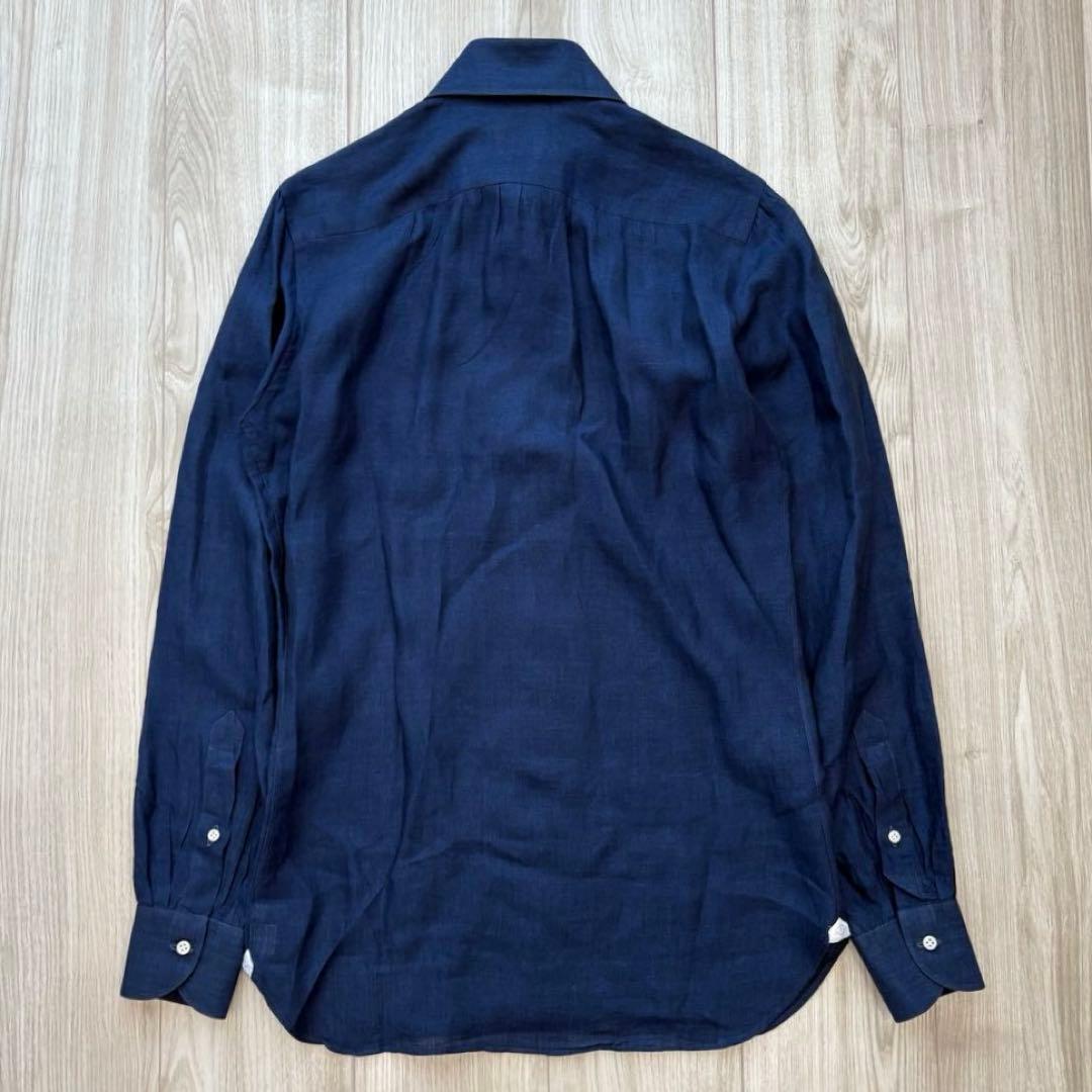 【極美品】BORRELLI リネン100% ドレスシャツ ネイビー 37 S