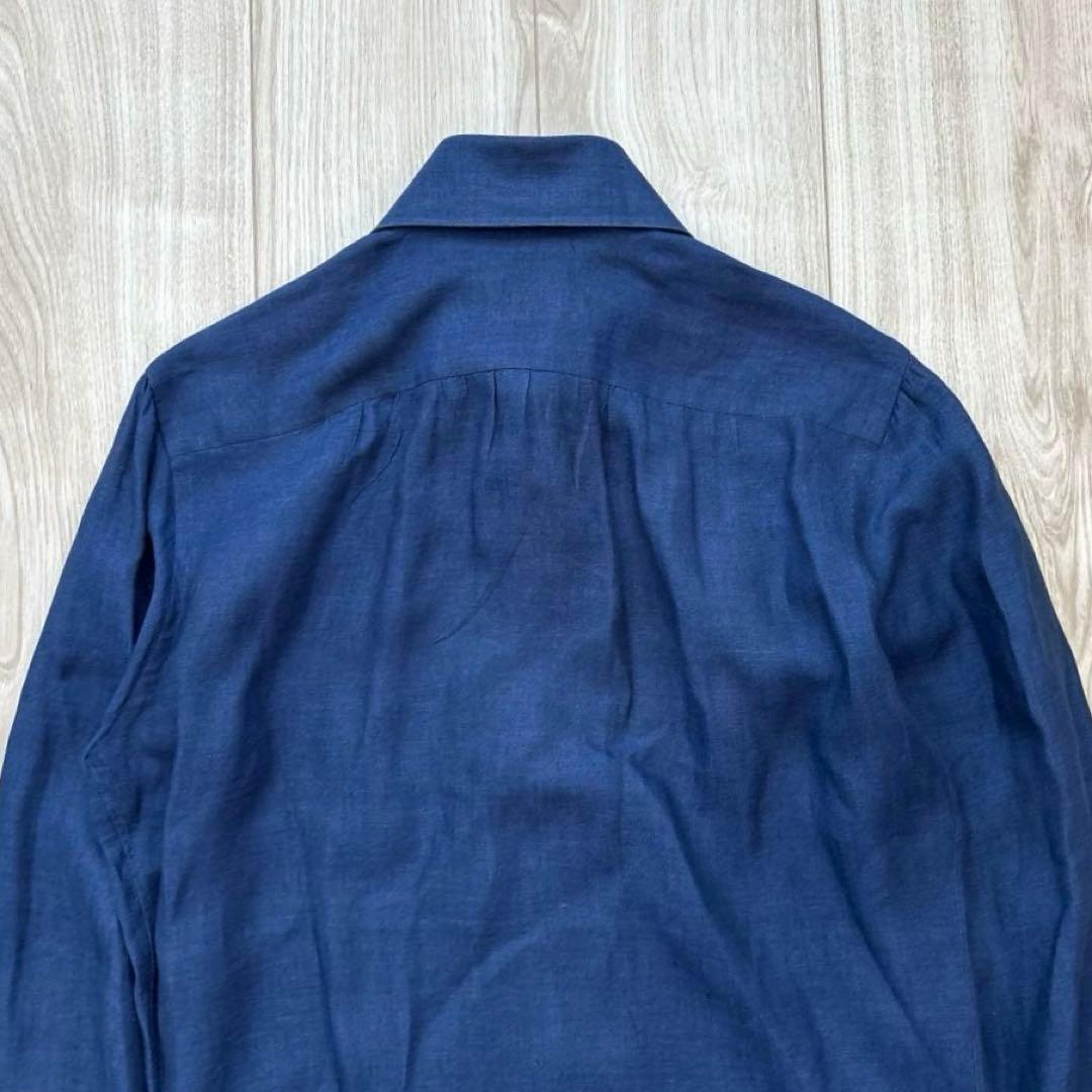 【極美品】BORRELLI リネン100% ドレスシャツ ネイビー 37 S