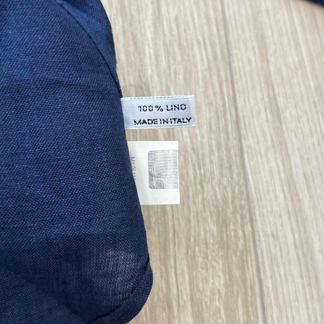 【極美品】BORRELLI リネン100% ドレスシャツ ネイビー 37 S