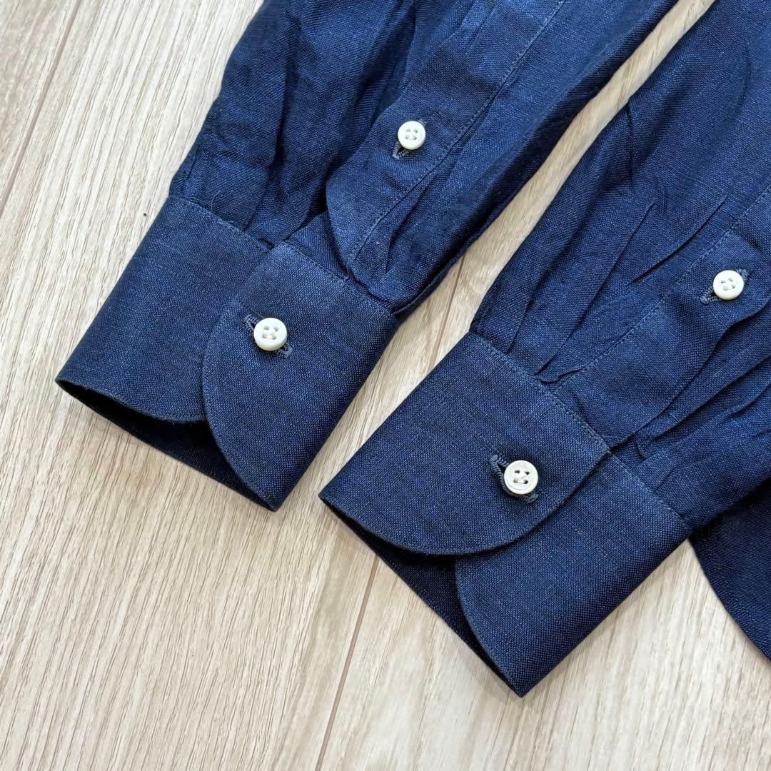 【極美品】BORRELLI リネン100% ドレスシャツ ネイビー 37 S