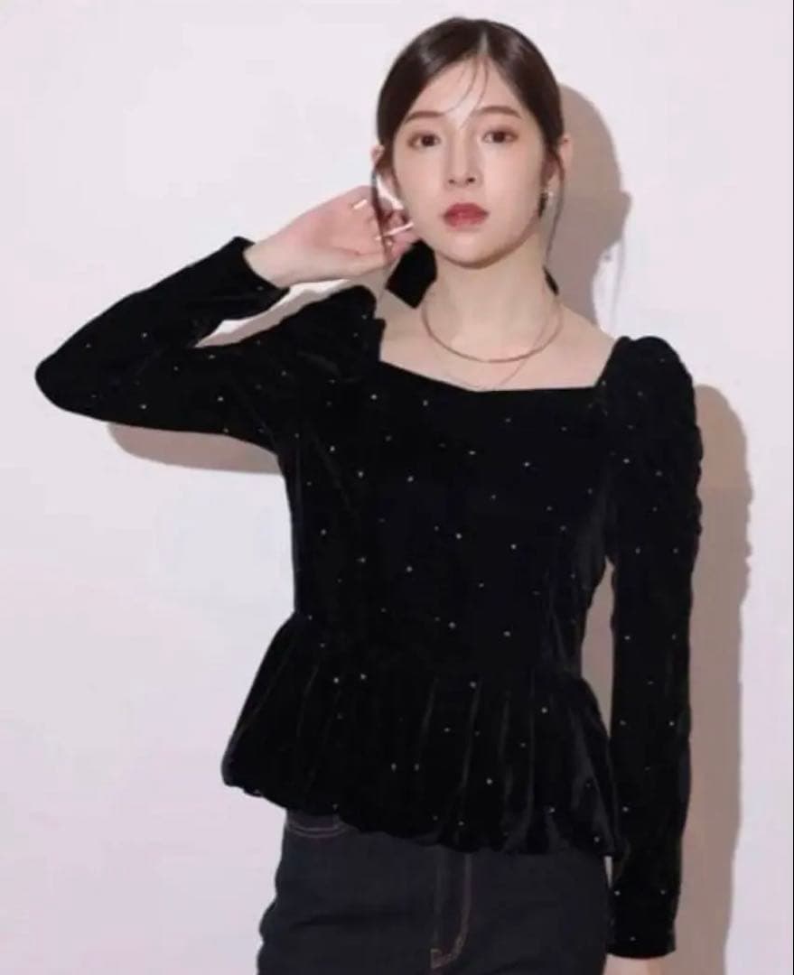 Rirandrure ベロア刺繍ペプラムブラウス　サイズ2 リランドチュール