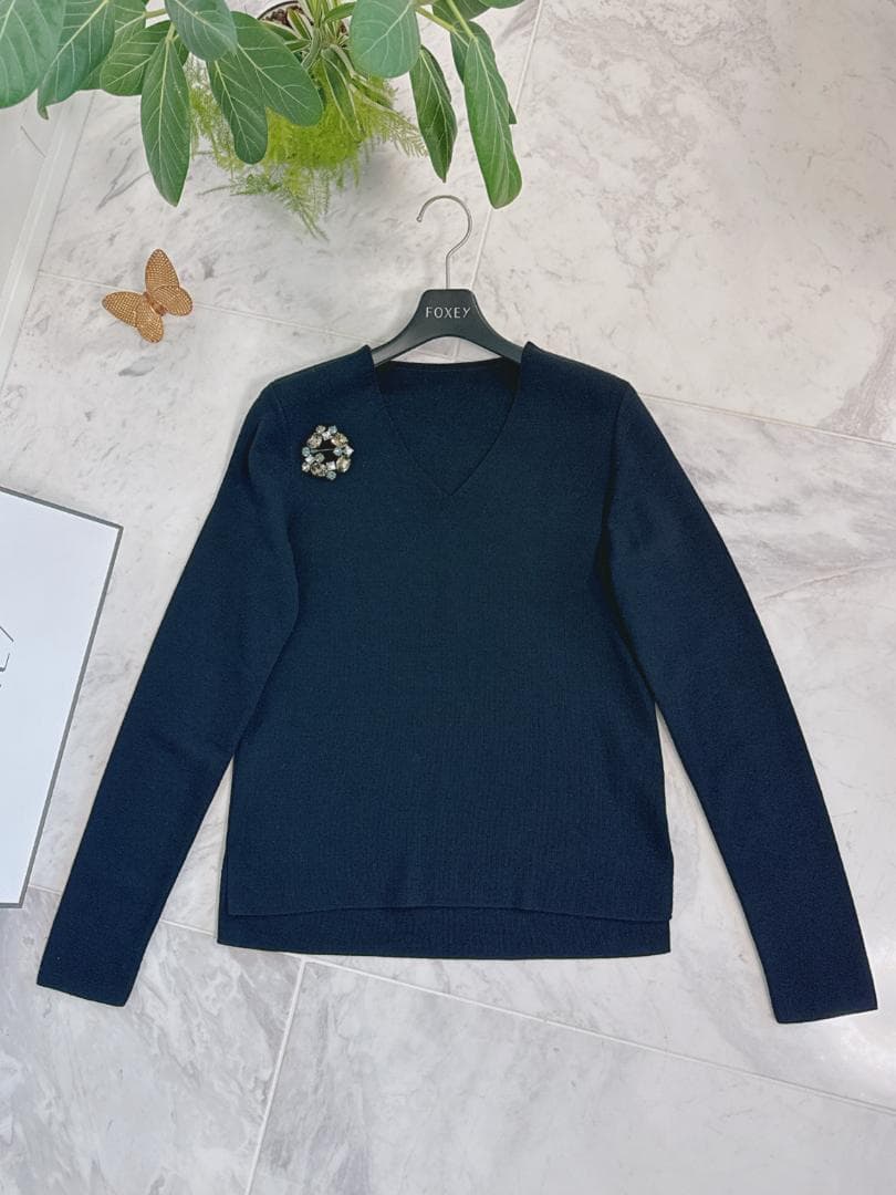 美品★FOXEYフォクシーニットトップス マイフェヴォライトVグレースウール40