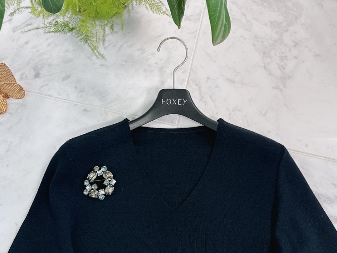 美品★FOXEYフォクシーニットトップス マイフェヴォライトVグレースウール40