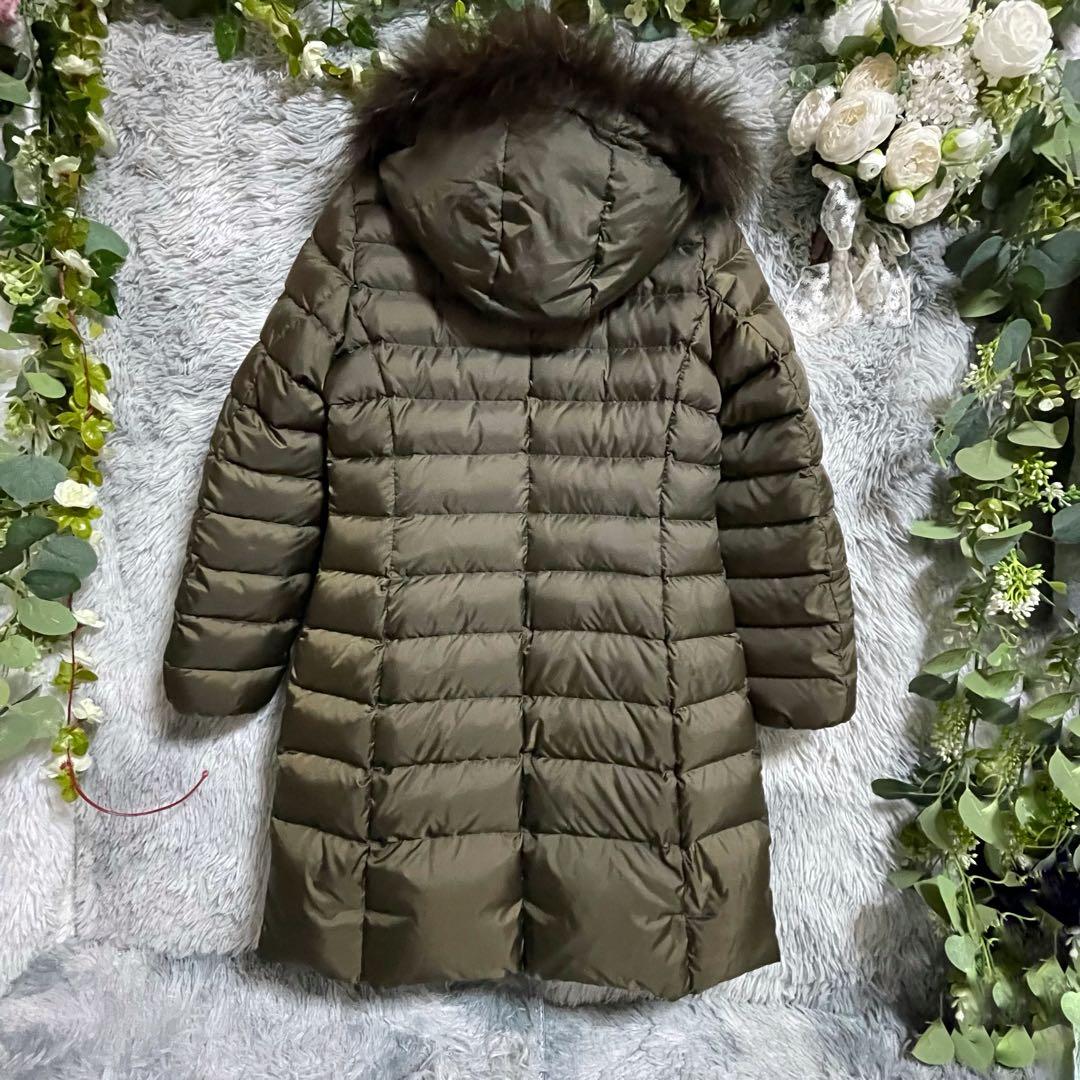 【美品】23区 洗える フード リアルファー ロング ダウンコート M カーキ