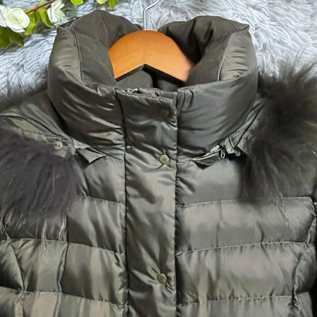 【美品】23区 洗える フード リアルファー ロング ダウンコート M カーキ