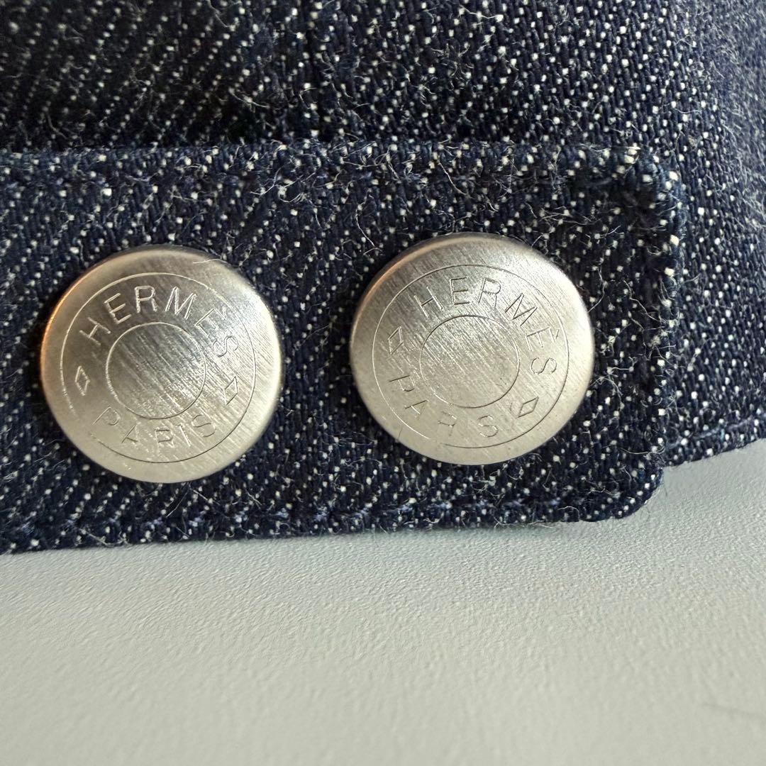 美品 サイズ60 HERMES デニムキャップ 帽子 シグネチャー 刺繍