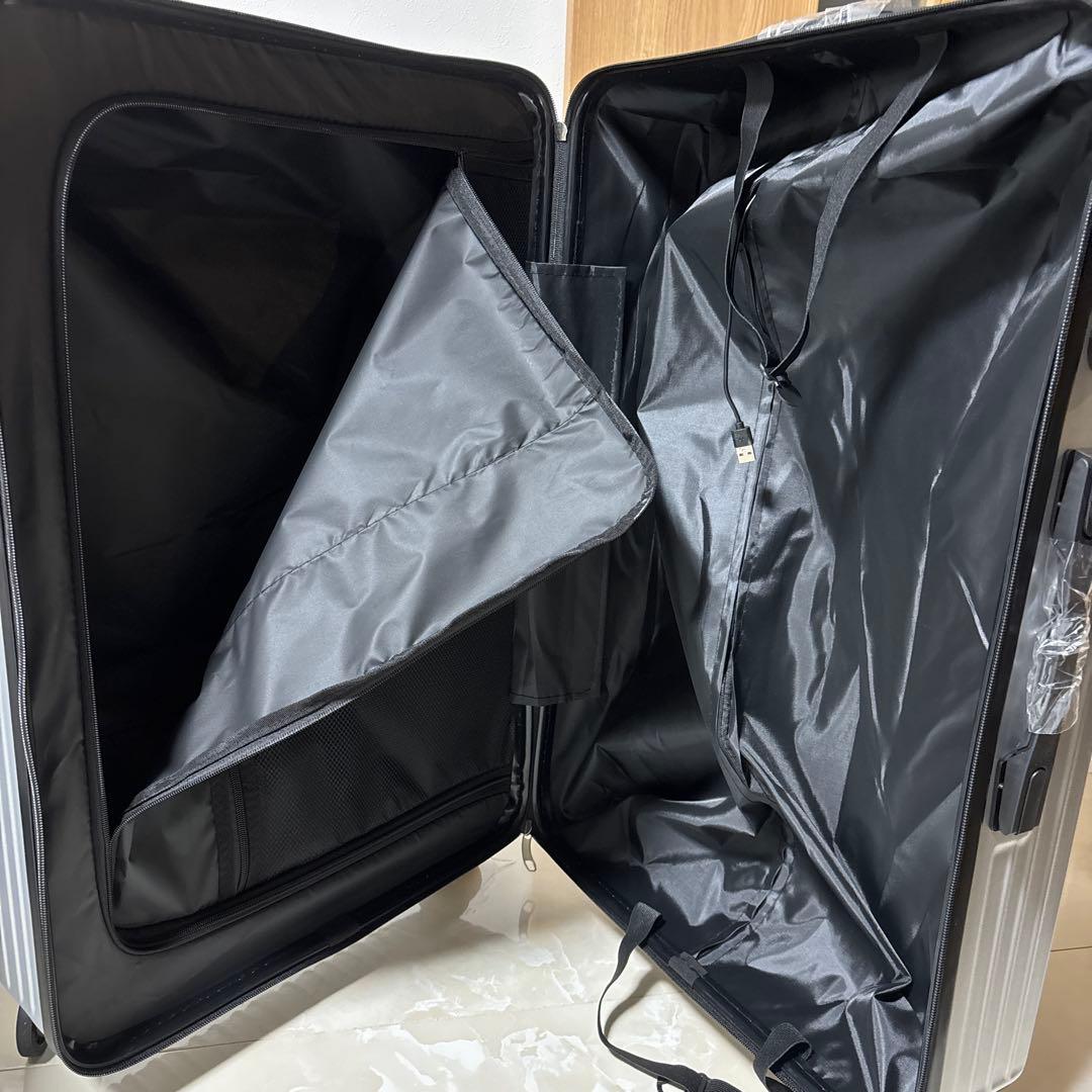 スーツケース L キャリーケース USBポート付き 90L シルバー