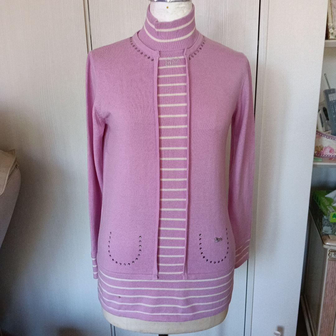 rei‼️PICONE ピッコーネ ビジュー付き ストライプ ニット