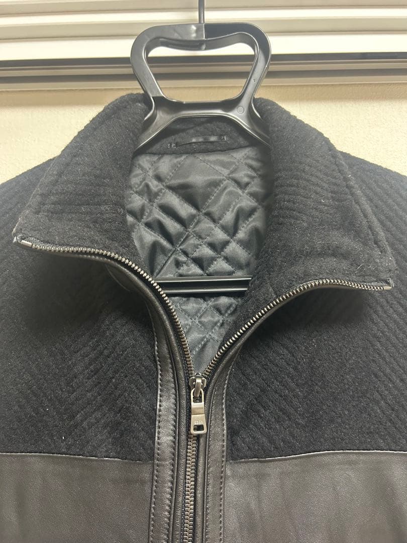 5351プールオム アンゴラヘリンボーンレザーライダース　48