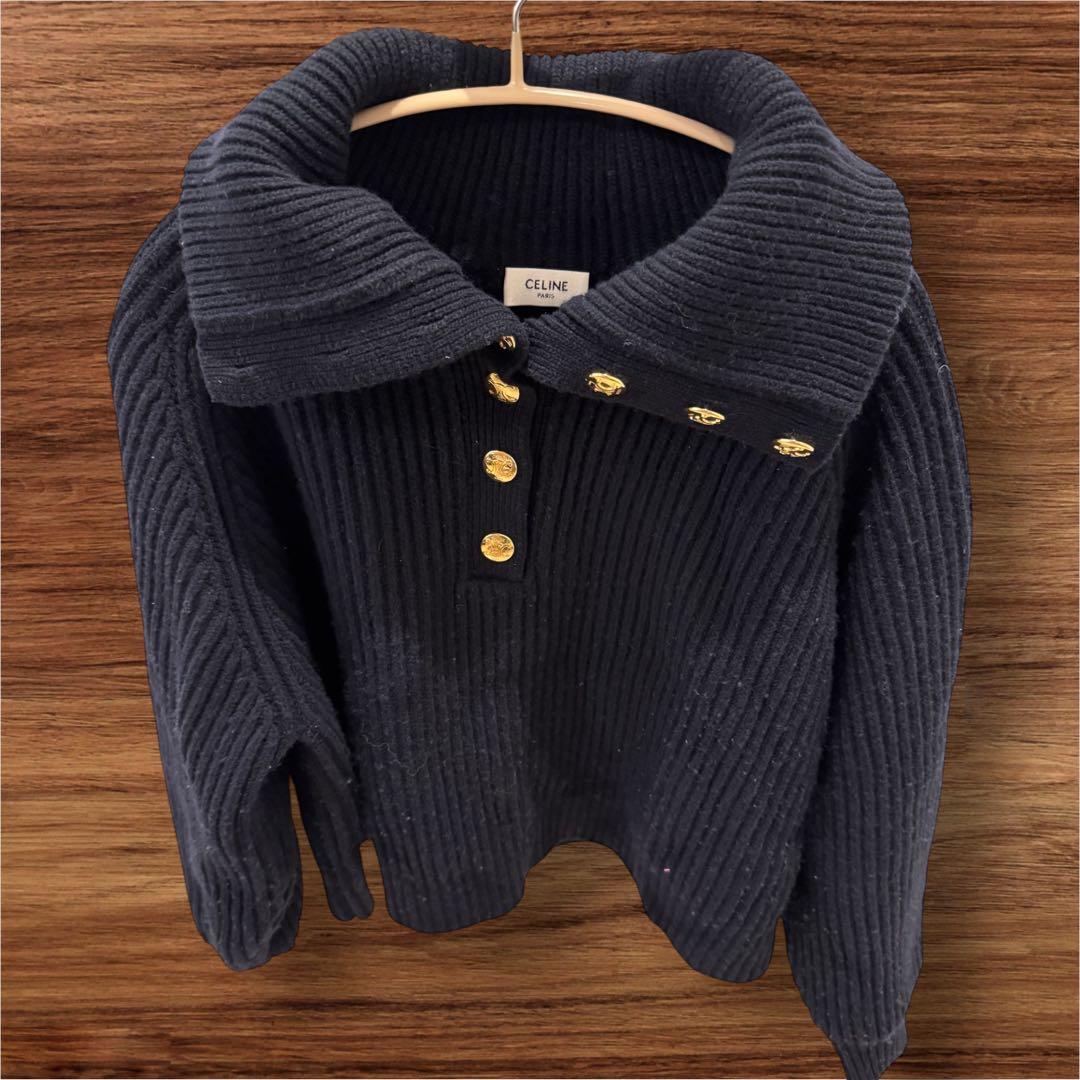 CELINE ネイビー リブ編みセーター