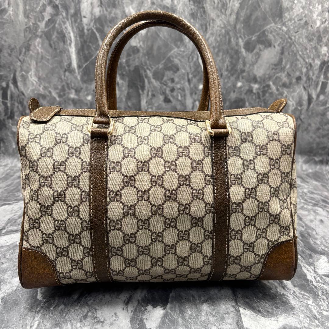 ✨極美品✨GUCCI GG ボストンバッグ ハンド レザー ブラウン ベージュ