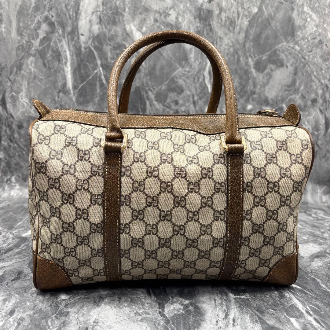 ✨極美品✨GUCCI GG ボストンバッグ ハンド レザー ブラウン ベージュ