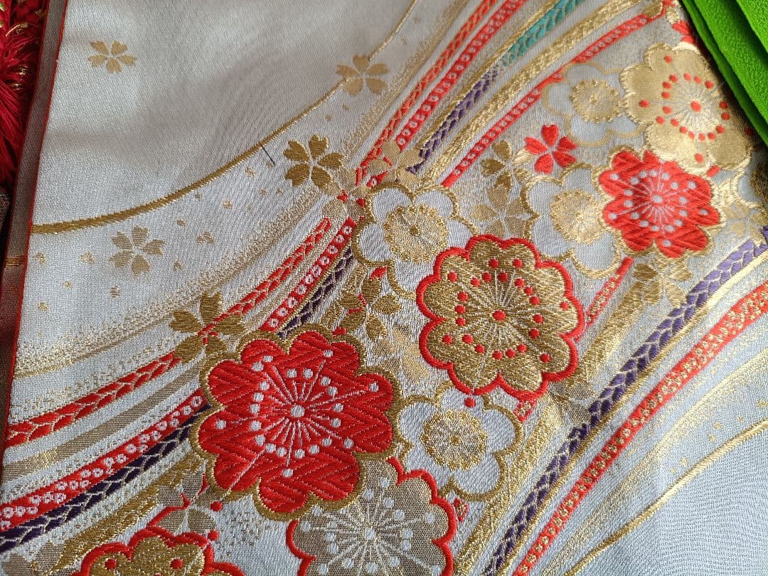 専用です☆抹茶色☆正絹着物とゴールド系袋帯☆七五三セット