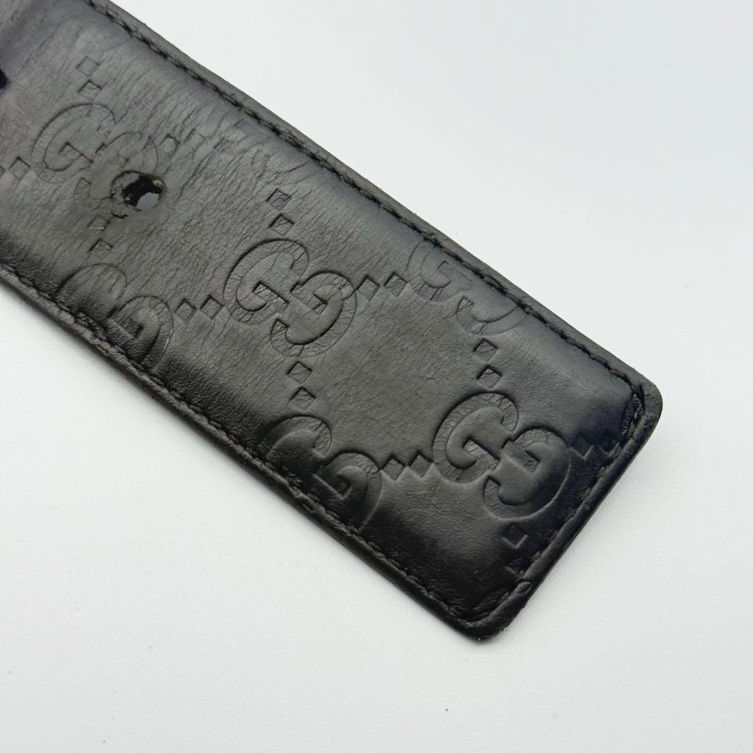 GUCCI グッチ ベルト スクエアバックル シマ GG柄 シルバー金具 レザー