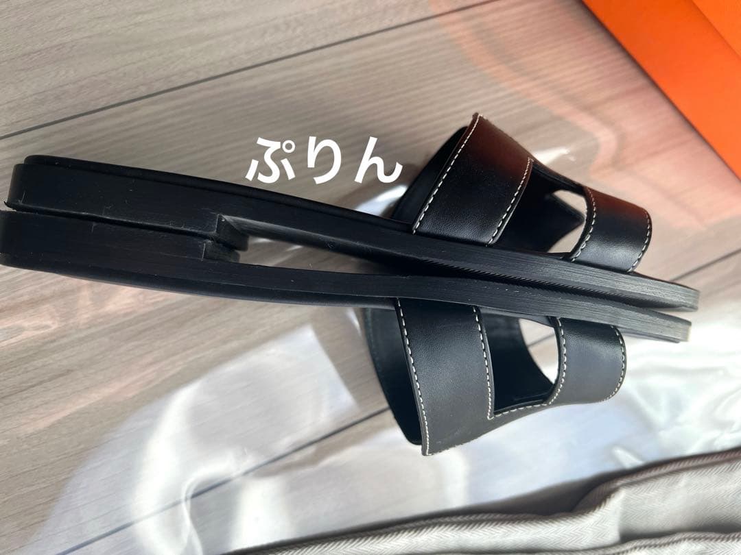 HERMES エルメス オラン ブラック サンダル レディース 37サイズ