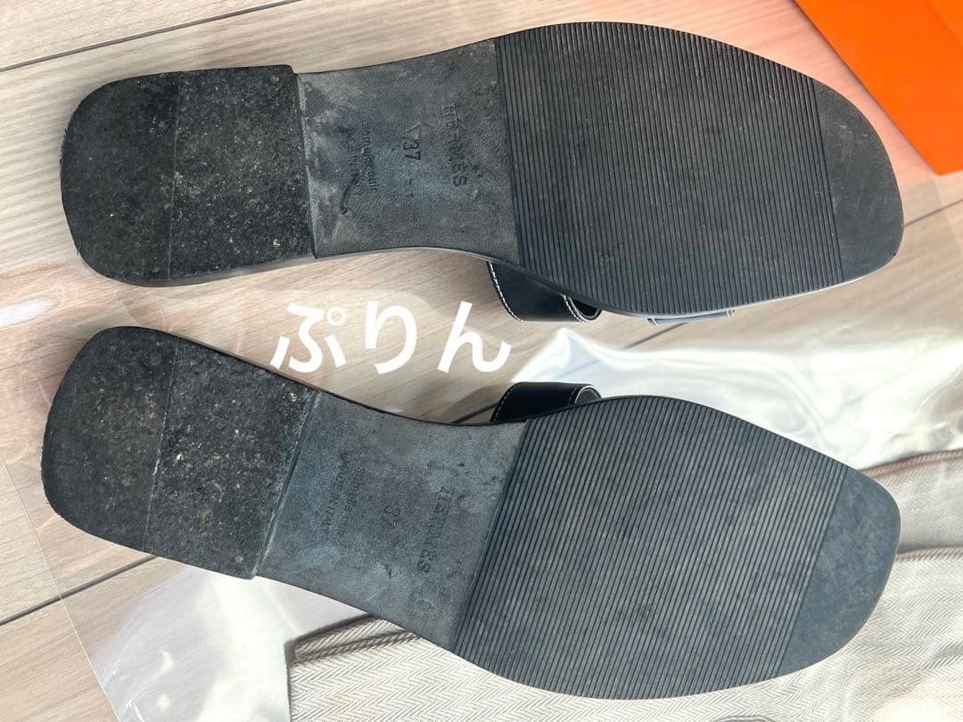 HERMES エルメス オラン ブラック サンダル レディース 37サイズ